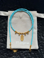 TT original-necklace-Simple turquoise blue beaded choker | Exquisite gold geometric pendant necklace | Adjustable women's vacation essential | Stackable choker