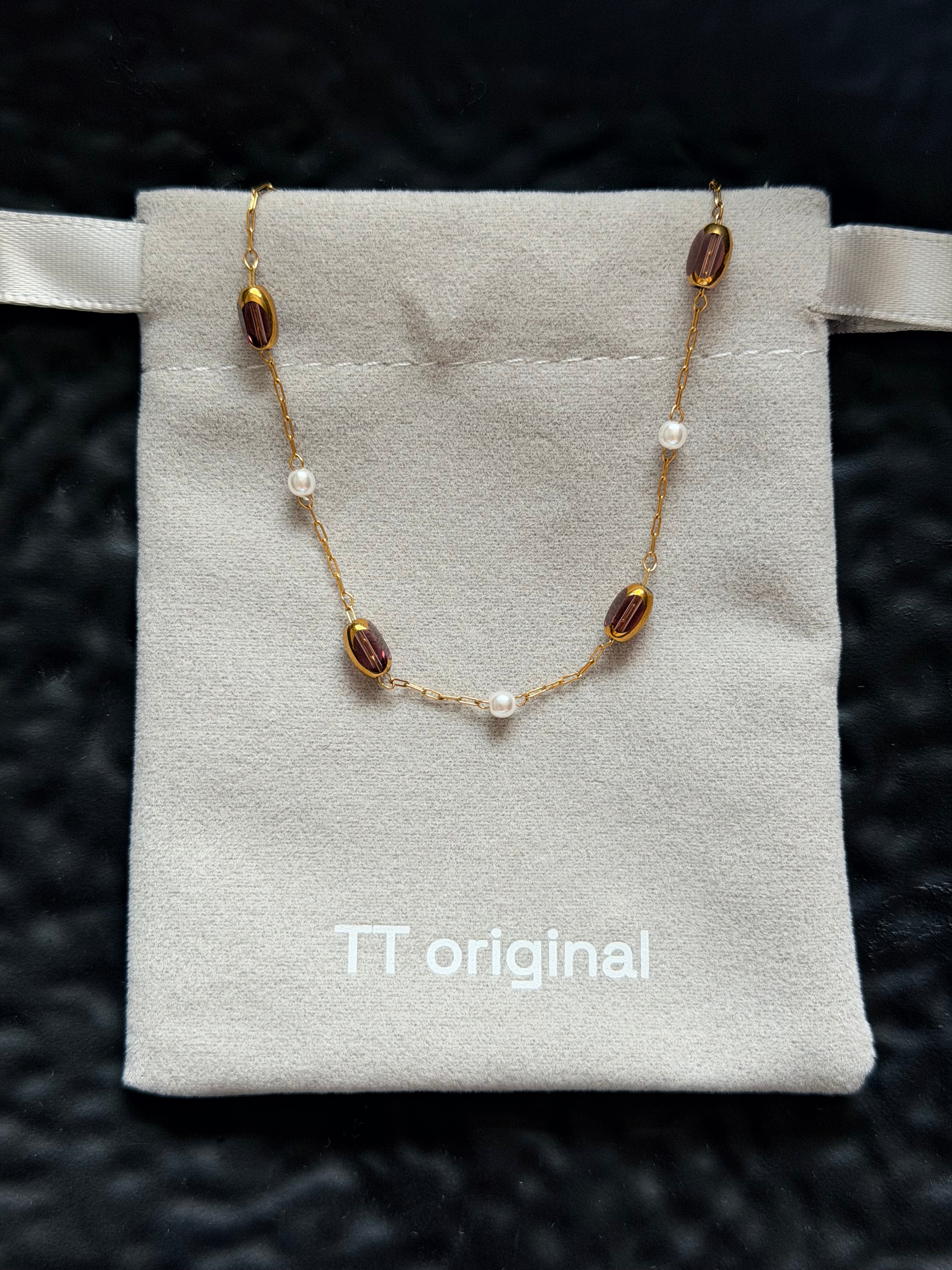 TT original-necklace-Simple and elegant layered necklaces for women | Everyday wear | High-end pearl necklace | Brown crystal necklace