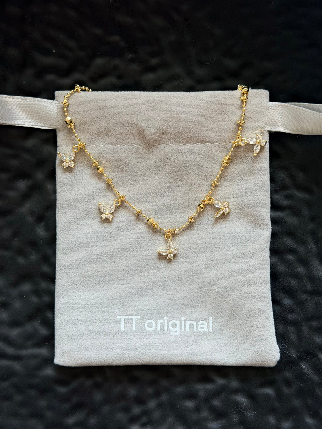 TT original-necklace-Sweet butterfly necklace | Delicate gold bead necklace | Gold-plated thin chain stackable