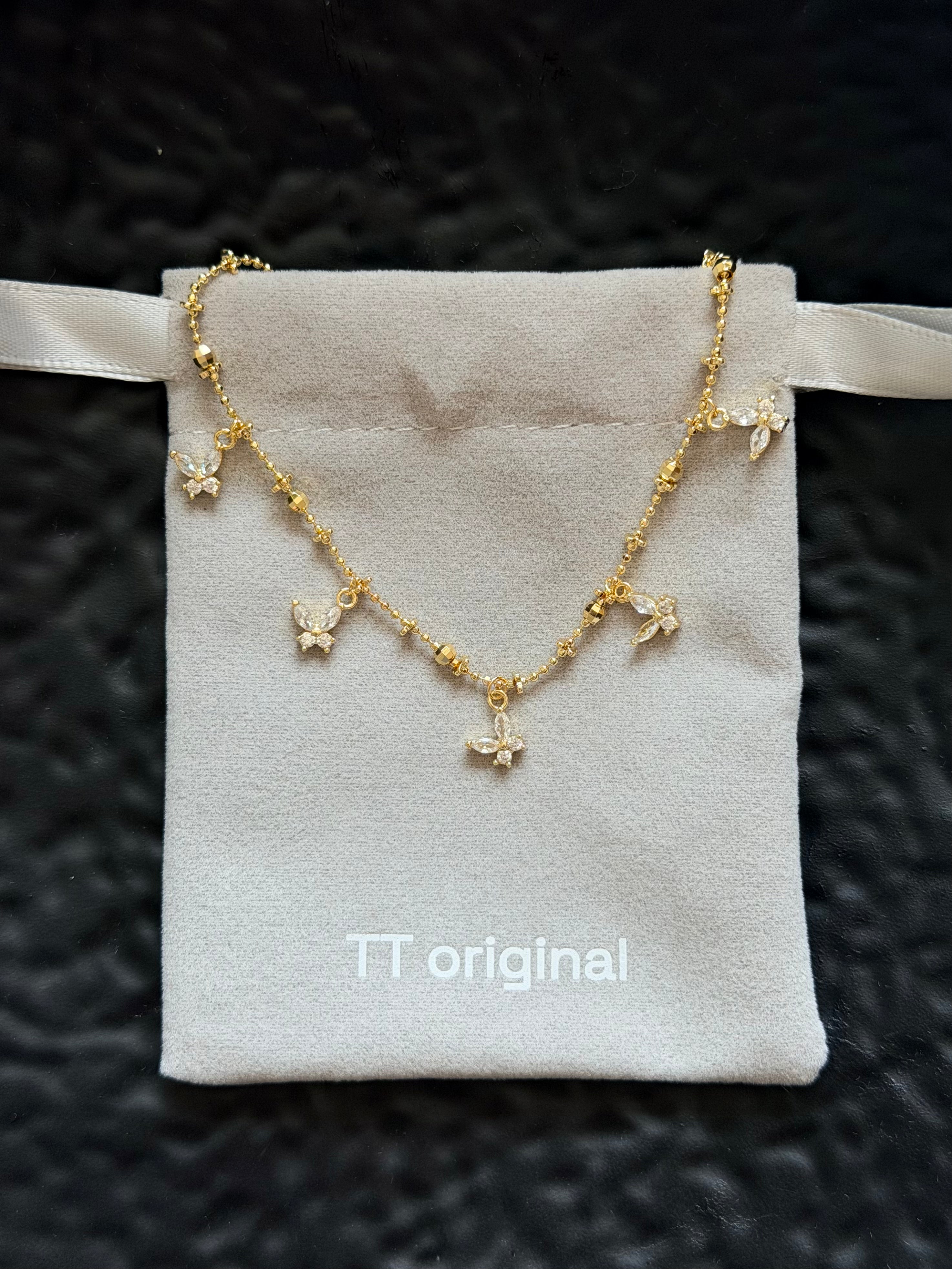 TT original-necklace-Sweet butterfly necklace | Delicate gold bead necklace | Gold-plated thin chain stackable