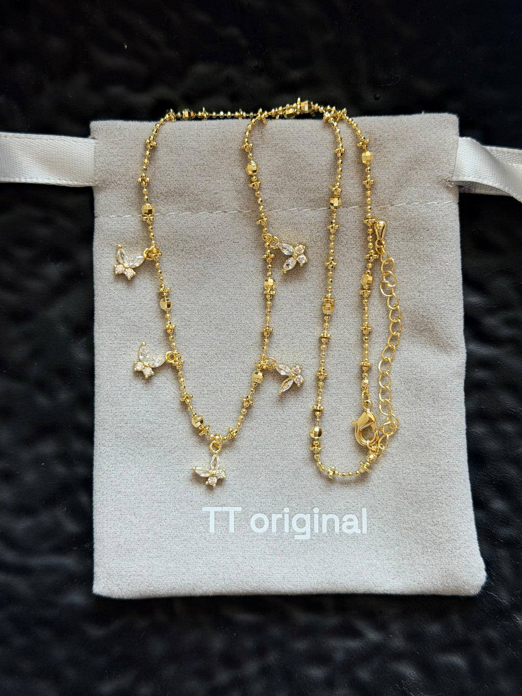 TT original-necklace-Sweet butterfly necklace | Delicate gold bead necklace | Gold-plated thin chain stackable