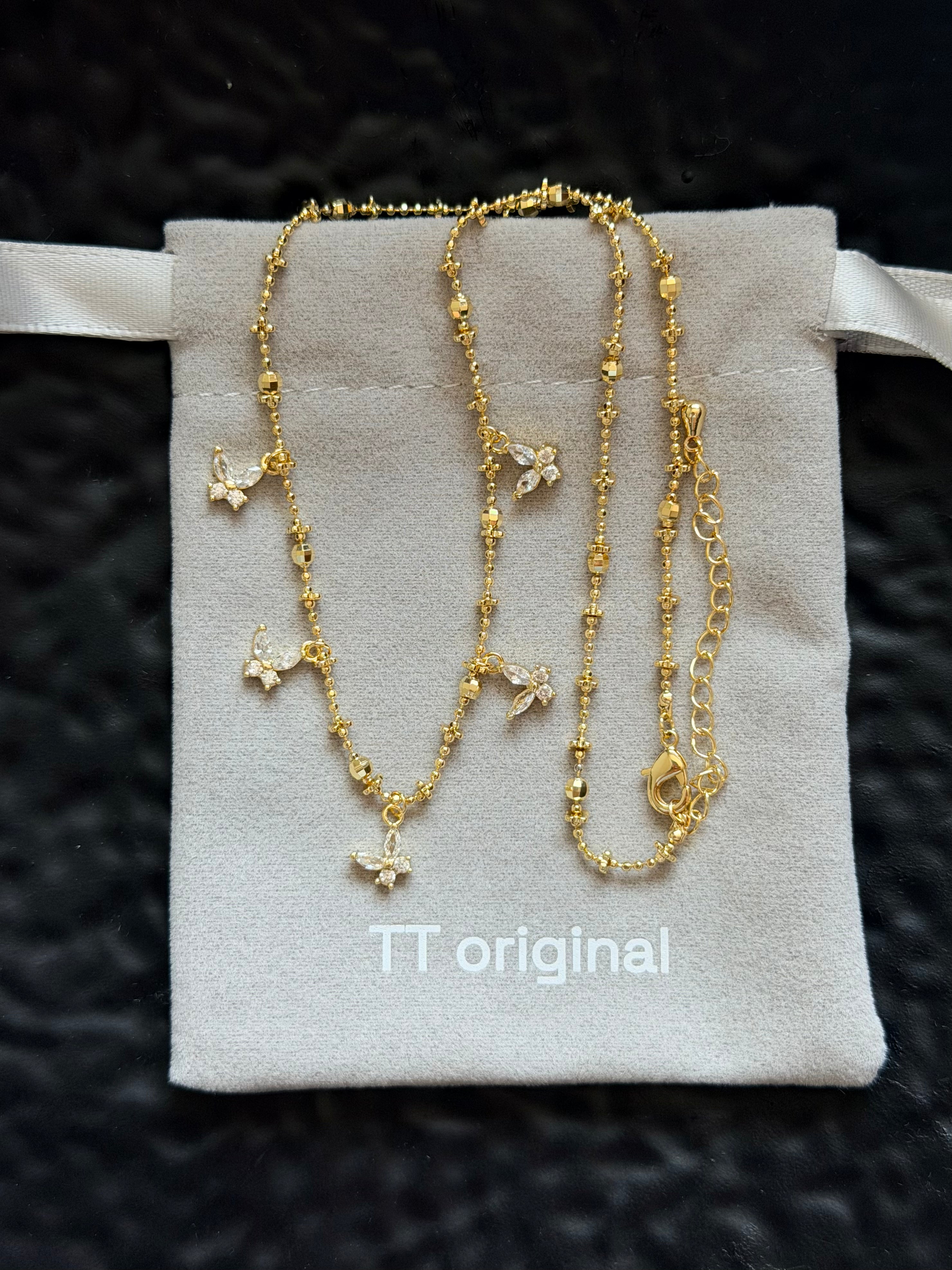 TT original-necklace-Sweet butterfly necklace | Delicate gold bead necklace | Gold-plated thin chain stackable