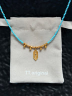 TT original-necklace-Simple turquoise blue beaded choker | Exquisite gold geometric pendant necklace | Adjustable women's vacation essential | Stackable choker