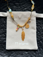 TT original-necklace-Bohemian Gold Feather Long Necklace | Vacation Ethnic Style | Casual Denim Outfit | Handmade Knitting | Niche Beaded Jewelry | Music Festival Outfit