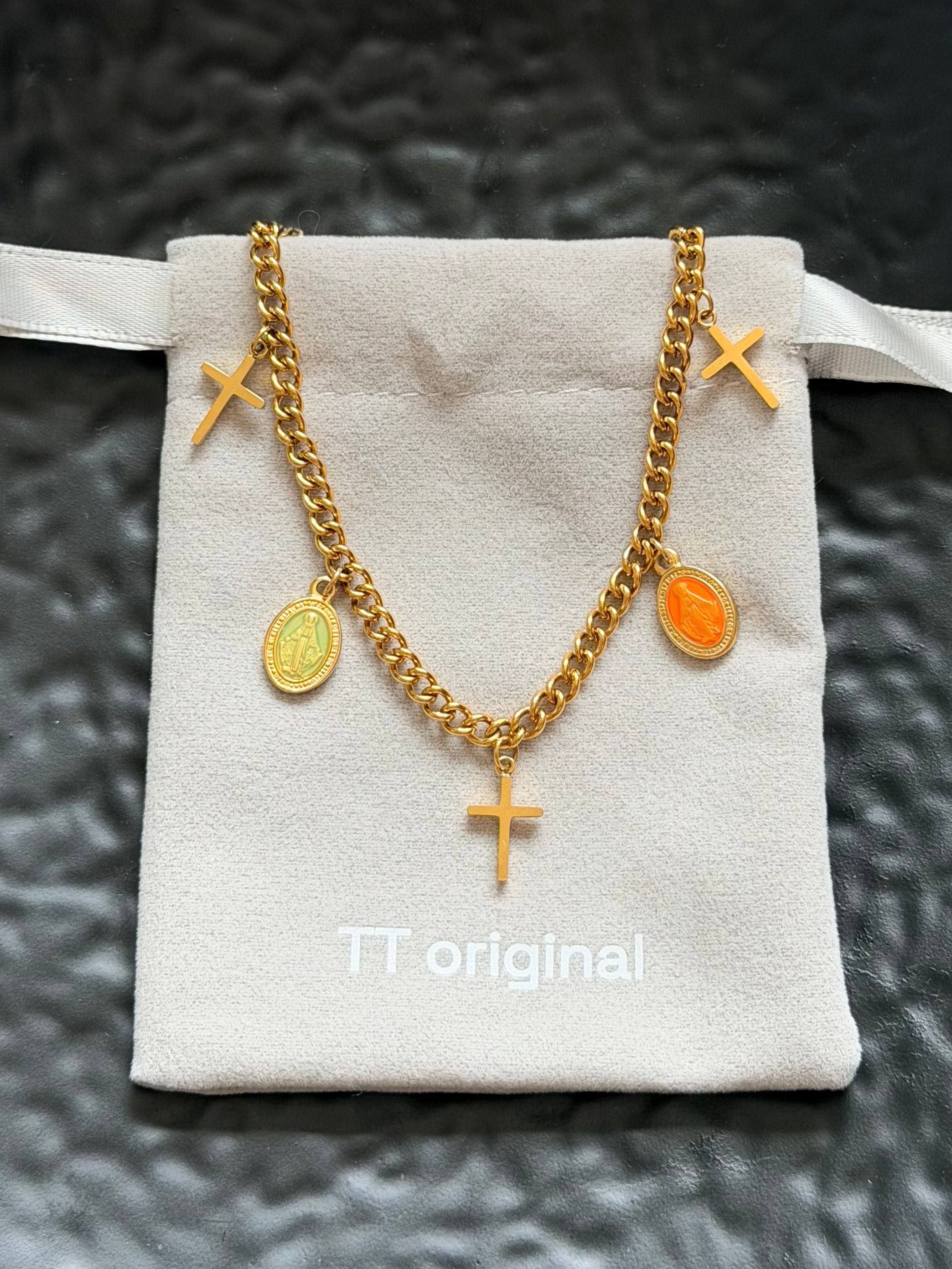 TT original-necklace-Vintage Cross Icon Necklace | Religious Element Gift | Flat, Thick Chain Short Necklace | Retro Trendy Clavicle Necklace