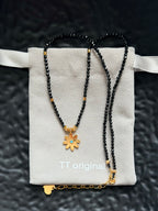 TT original-necklace-Black spinel beaded necklace with gold flowers | Bohemian style choker pendant | Stackable