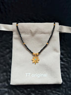 TT original-necklace-Black spinel beaded necklace with gold flowers | Bohemian style choker pendant | Stackable