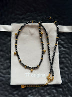 TT original-necklace-Black beaded necklace and bracelet set | Stacked necklace set | French handmade vintage jewelry | Bohemian style black beaded set