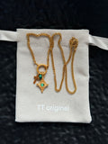 TT original-necklace-Green vintage French necklace | Sunburst cross pendant | Gift of faith | Layered necklaces with an atmospheric feel