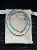 TT Original Necklace - Blue Crystal Seed Bead Pearl Necklace | Cute and Simple Beaded Necklace | Beach Vacation Style | Exquisite Layering | Crystal Necklace