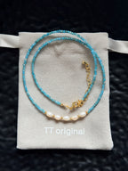 TT Original Necklace - Blue Crystal Seed Bead Pearl Necklace | Cute and Simple Beaded Necklace | Beach Vacation Style | Exquisite Layering | Crystal Necklace