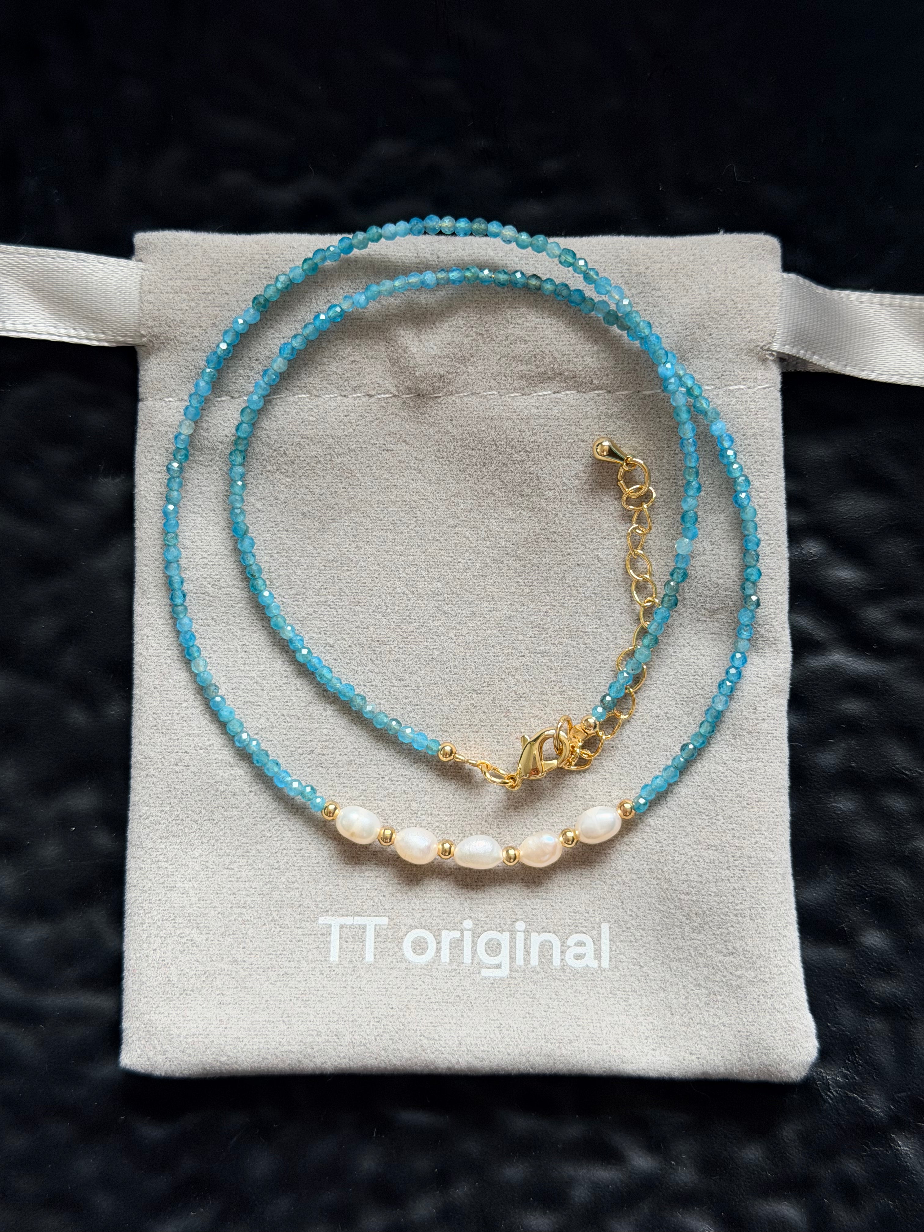 TT Original Necklace - Blue Crystal Seed Bead Pearl Necklace | Cute and Simple Beaded Necklace | Beach Vacation Style | Exquisite Layering | Crystal Necklace
