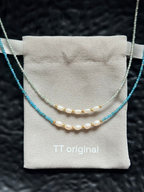 TT Original Necklace - Blue Crystal Seed Bead Pearl Necklace | Cute and Simple Beaded Necklace | Beach Vacation Style | Exquisite Layering | Crystal Necklace