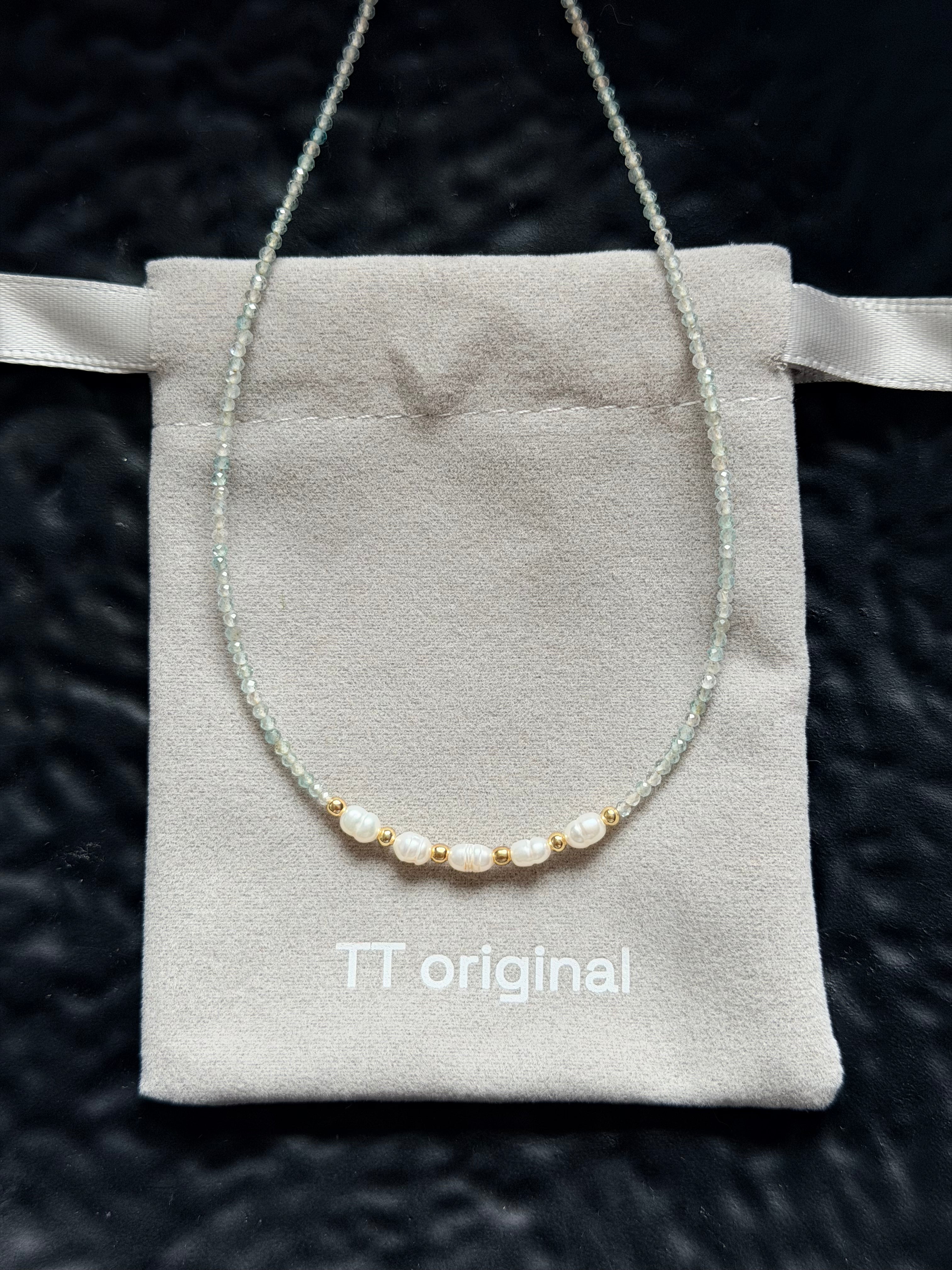 TT Original Necklace - Blue Crystal Seed Bead Pearl Necklace | Cute and Simple Beaded Necklace | Beach Vacation Style | Exquisite Layering | Crystal Necklace