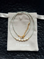 TT Original Necklace - Blue Crystal Seed Bead Pearl Necklace | Cute and Simple Beaded Necklace | Beach Vacation Style | Exquisite Layering | Crystal Necklace