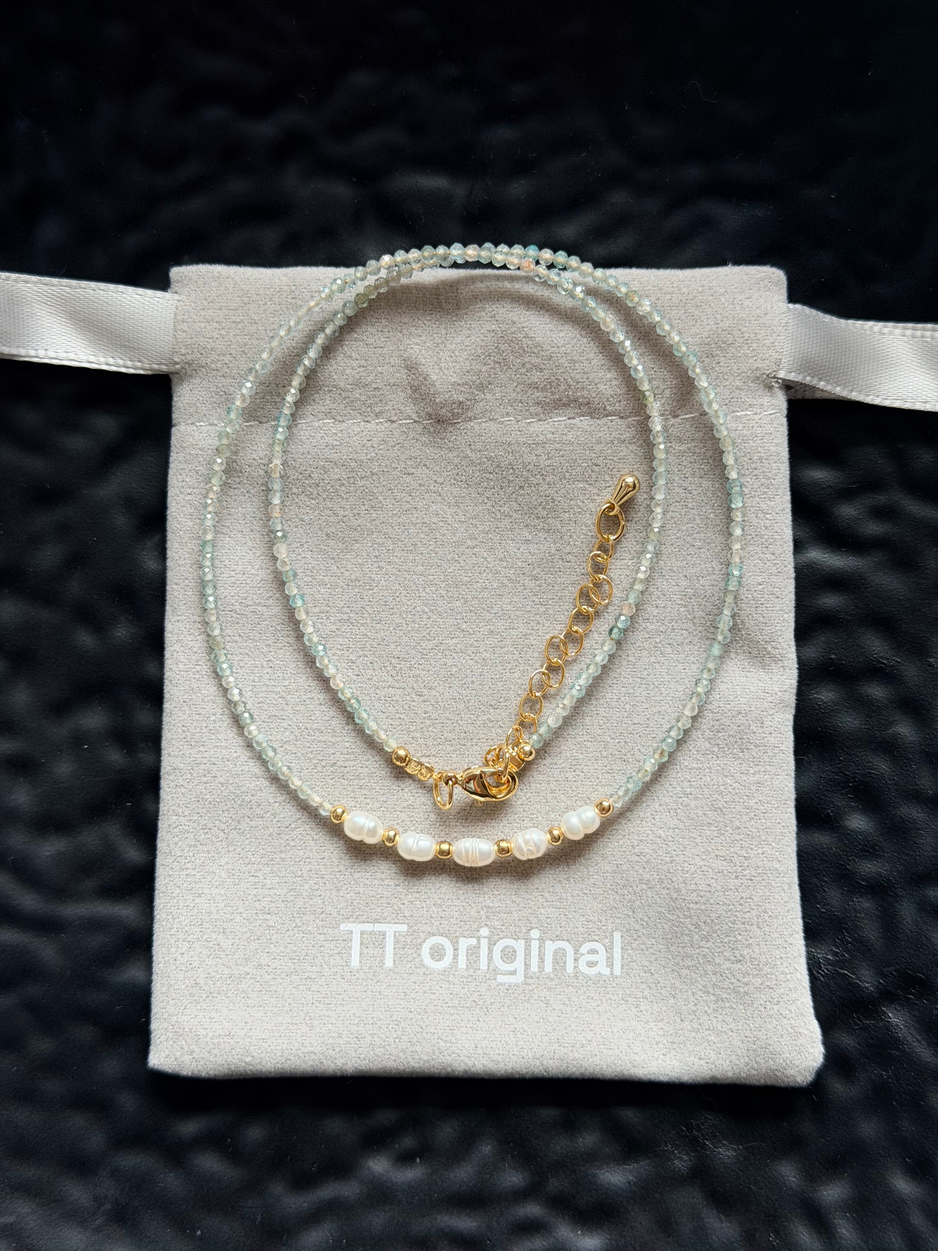 TT Original Necklace - Blue Crystal Seed Bead Pearl Necklace | Cute and Simple Beaded Necklace | Beach Vacation Style | Exquisite Layering | Crystal Necklace