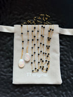TT original-necklace-Black crystal natural baroque pearl pendant | Long necklace, sweater chain, Y-shaped chain | Exquisite double-layered necklace | High-end, sophisticated, and cool style