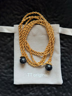 TT original-necklace-Understated luxury black and gold necklace | Gold braided long chain | Black gemstone tassel pendant | Stackable light luxury necklace