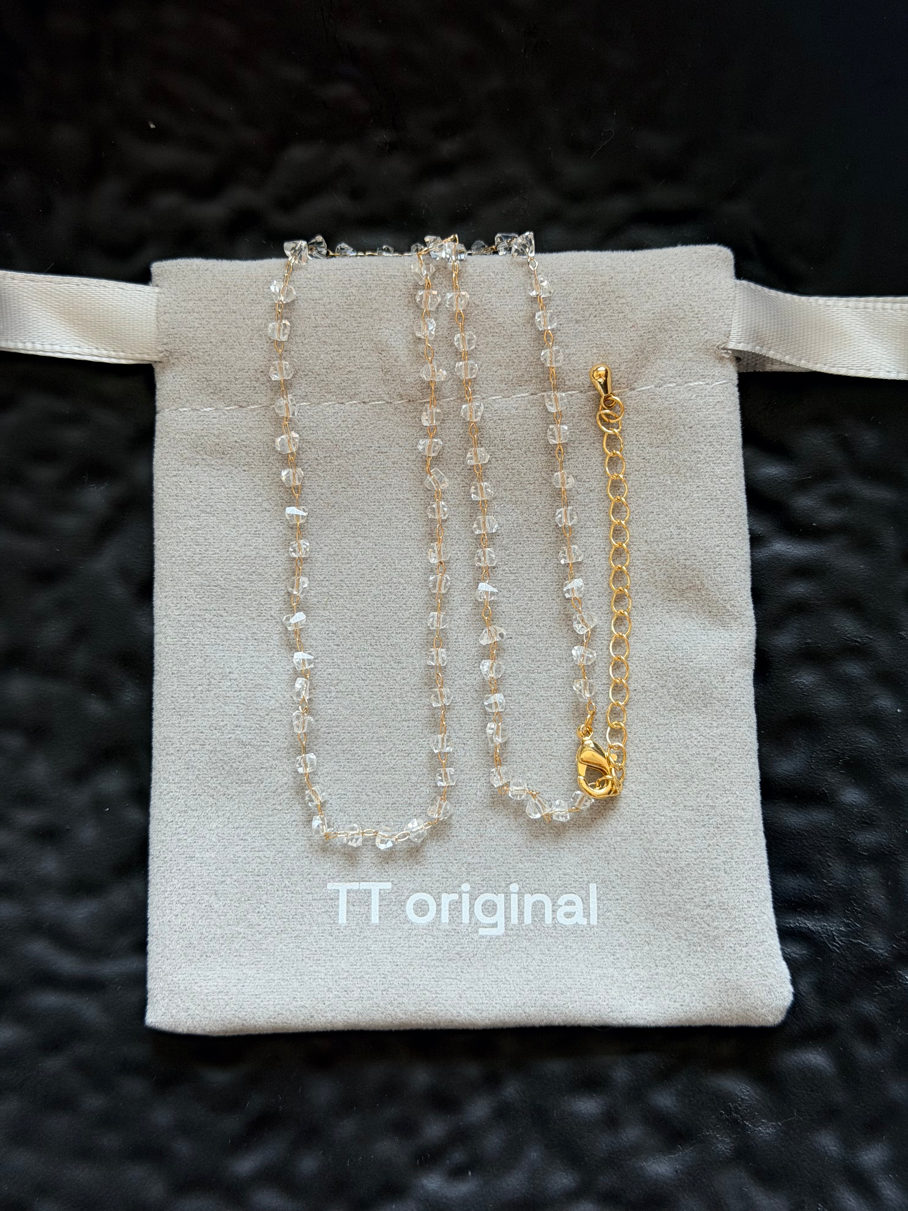TT original-necklace-Exquisite minimalist clavicle necklace | Versatile thin chain bead necklace | Transparent, luxurious crystal necklace