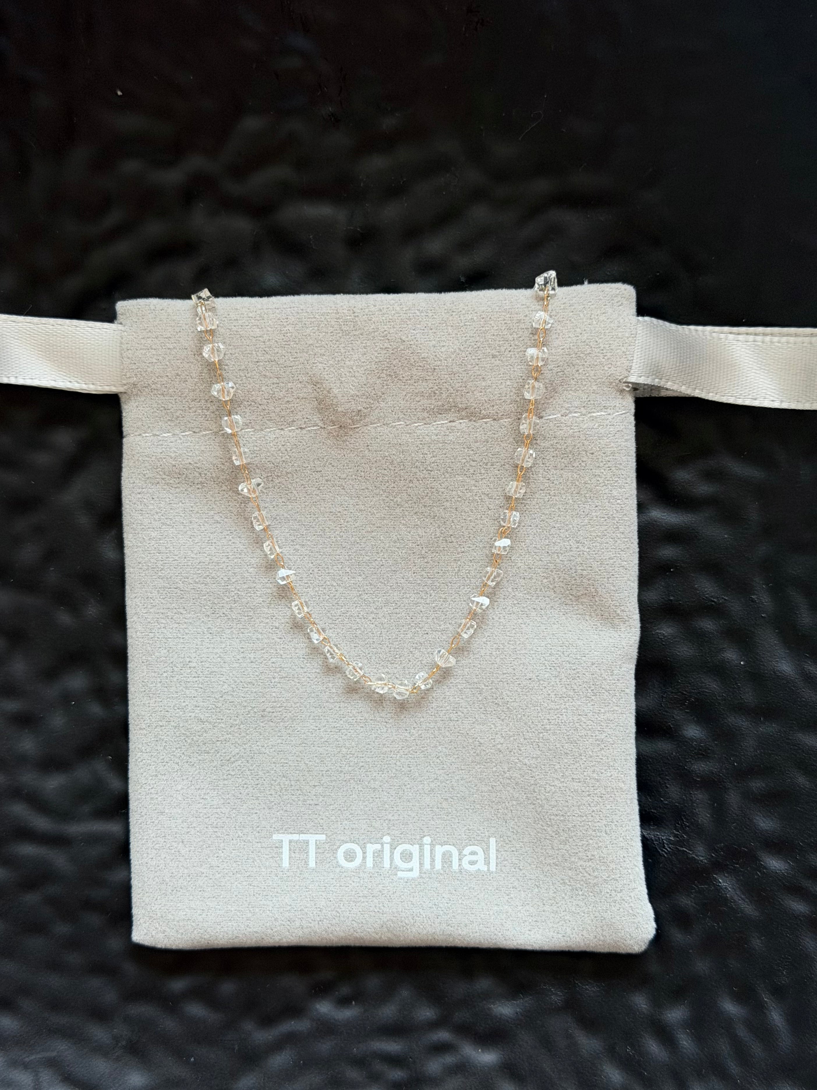 TT original-necklace-Exquisite minimalist clavicle necklace | Versatile thin chain bead necklace | Transparent, luxurious crystal necklace