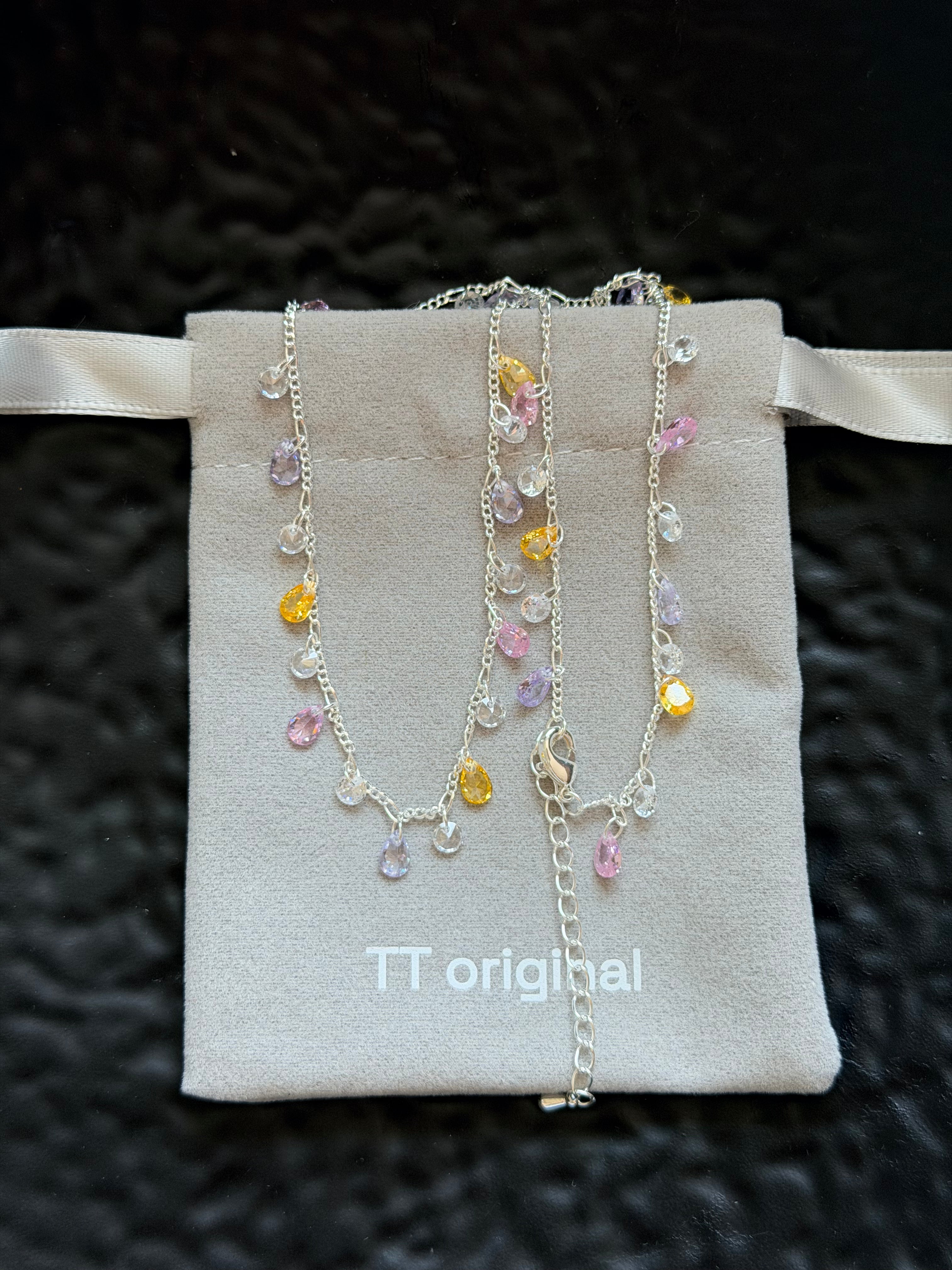 TT original-necklace-Stylish and unique colorful teardrop necklace | Delicate silver chain | Eye-catching colorful necklace for parties | Simple and sweet colorful teardrop necklace | Yellow, purple, pink