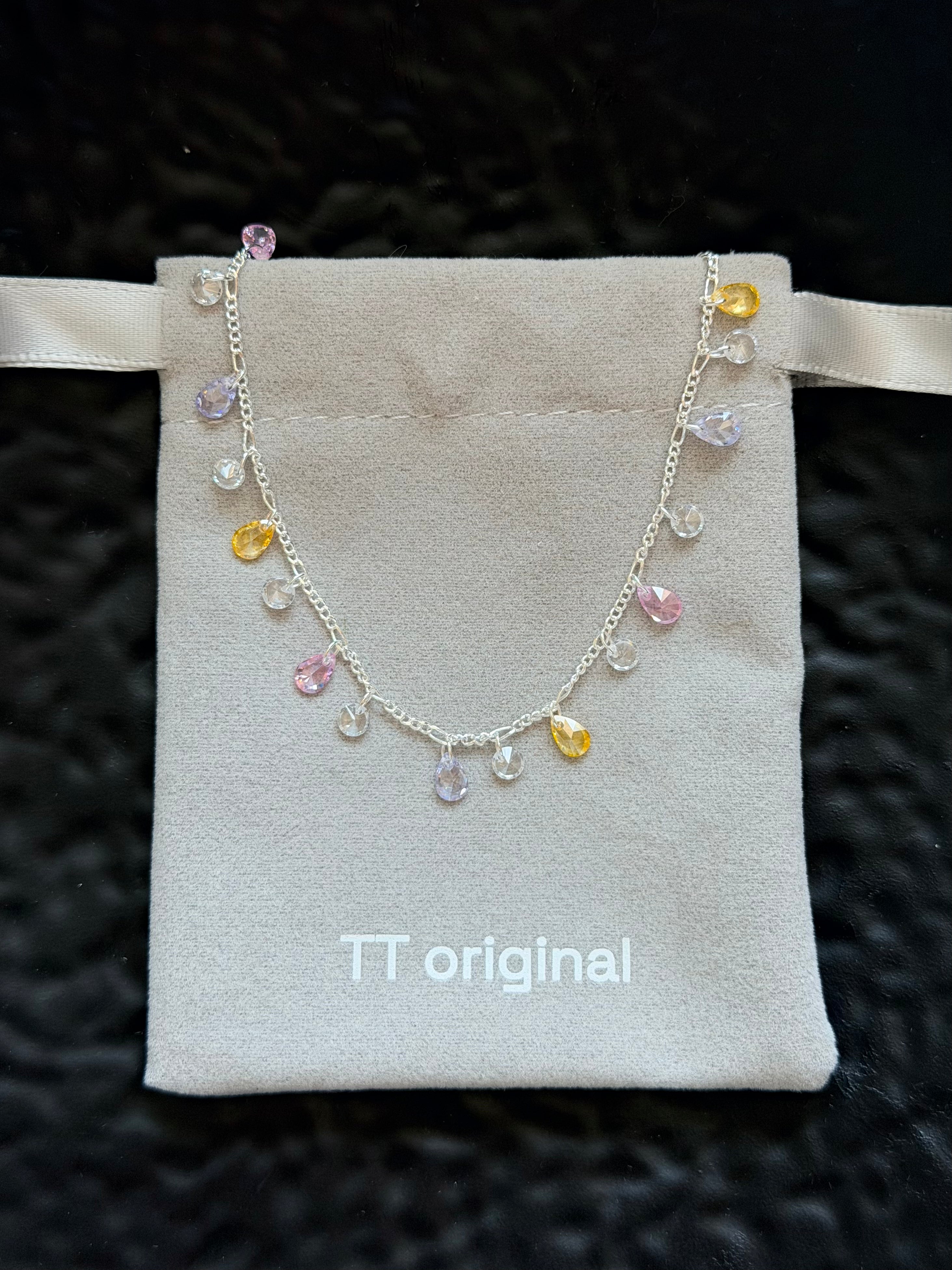 TT original-necklace-Stylish and unique colorful teardrop necklace | Delicate silver chain | Eye-catching colorful necklace for parties | Simple and sweet colorful teardrop necklace | Yellow, purple, pink