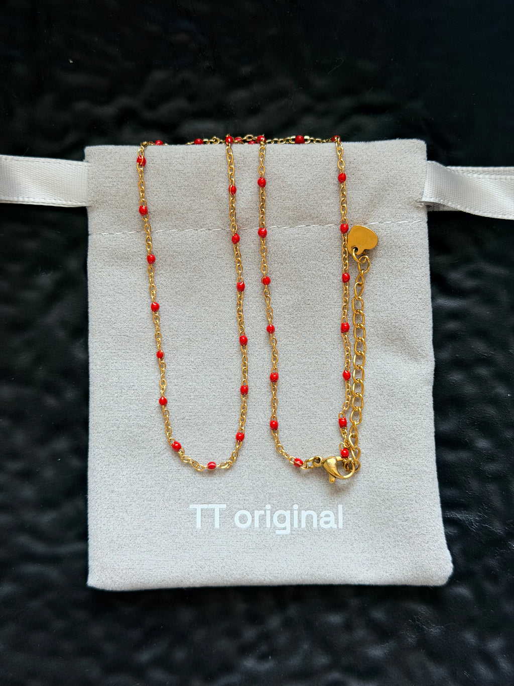 TT original-necklace-Simple red beaded gold long necklace | Adjustable extension chain | Elegant necklace for layering | Perfect for everyday wear | A versatile gift for dates