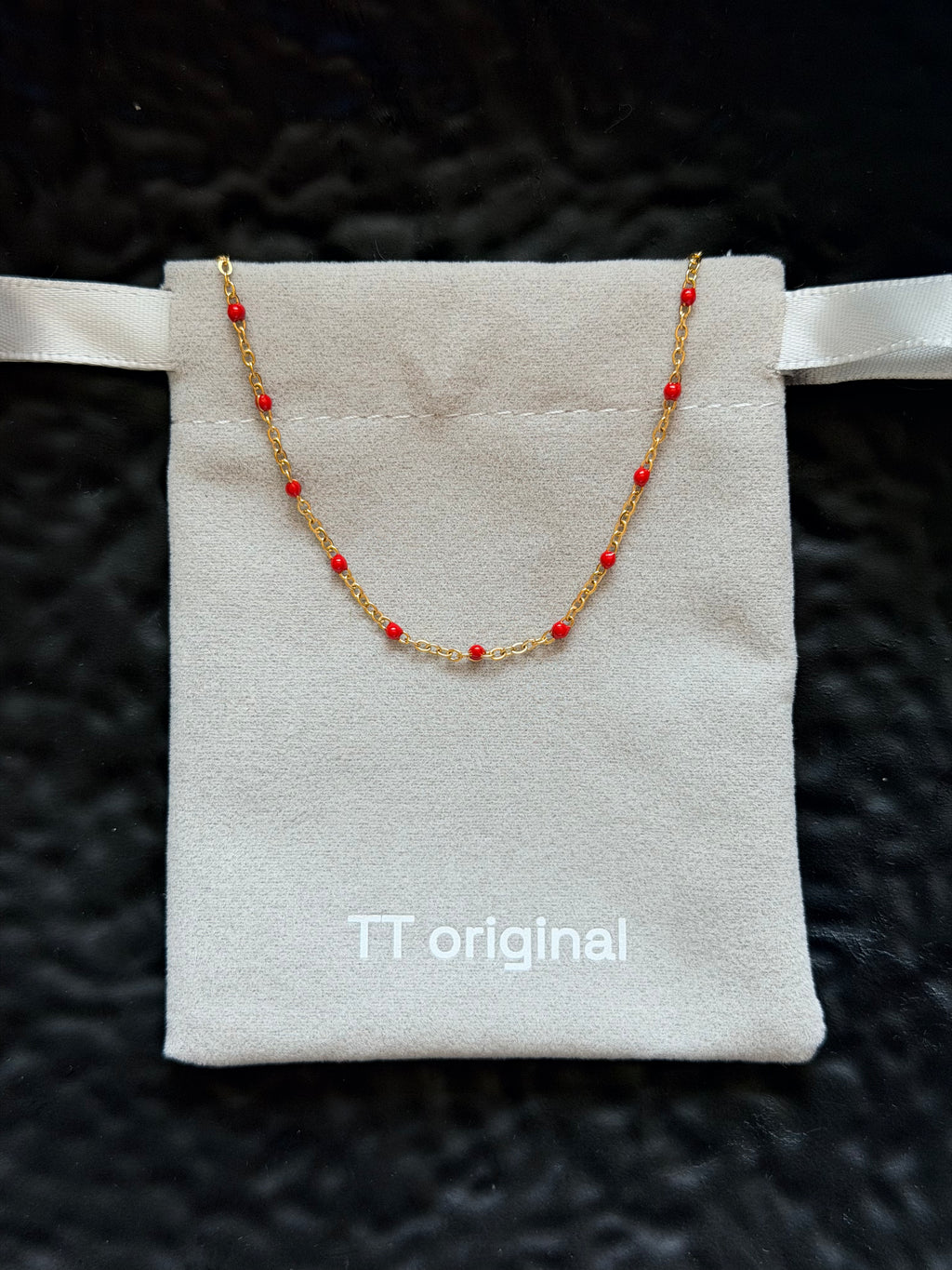 TT original-necklace-Simple red beaded gold long necklace | Adjustable extension chain | Elegant necklace for layering | Perfect for everyday wear | A versatile gift for dates