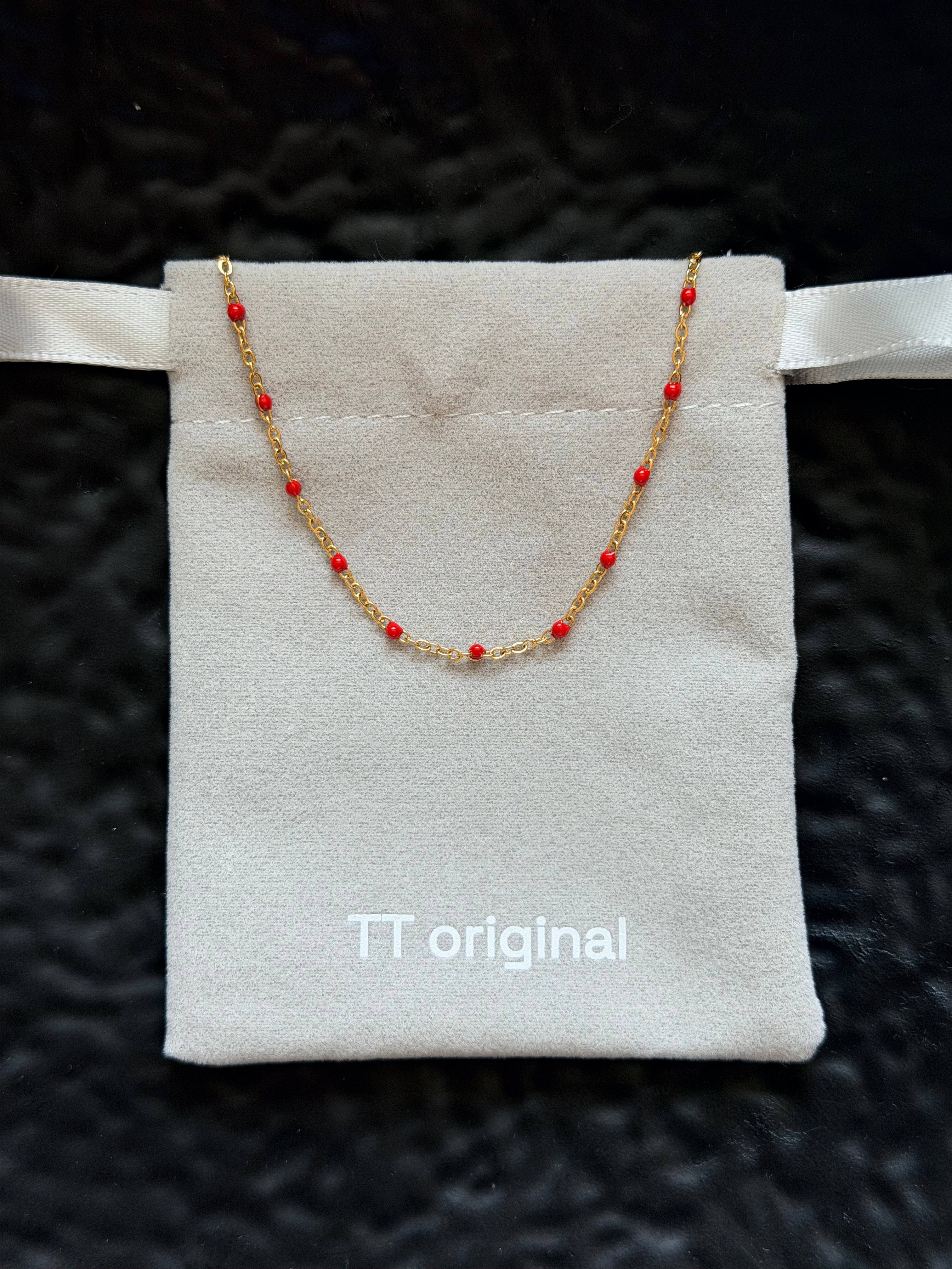 TT original-necklace-Simple red beaded gold long necklace | Adjustable extension chain | Elegant necklace for layering | Perfect for everyday wear | A versatile gift for dates