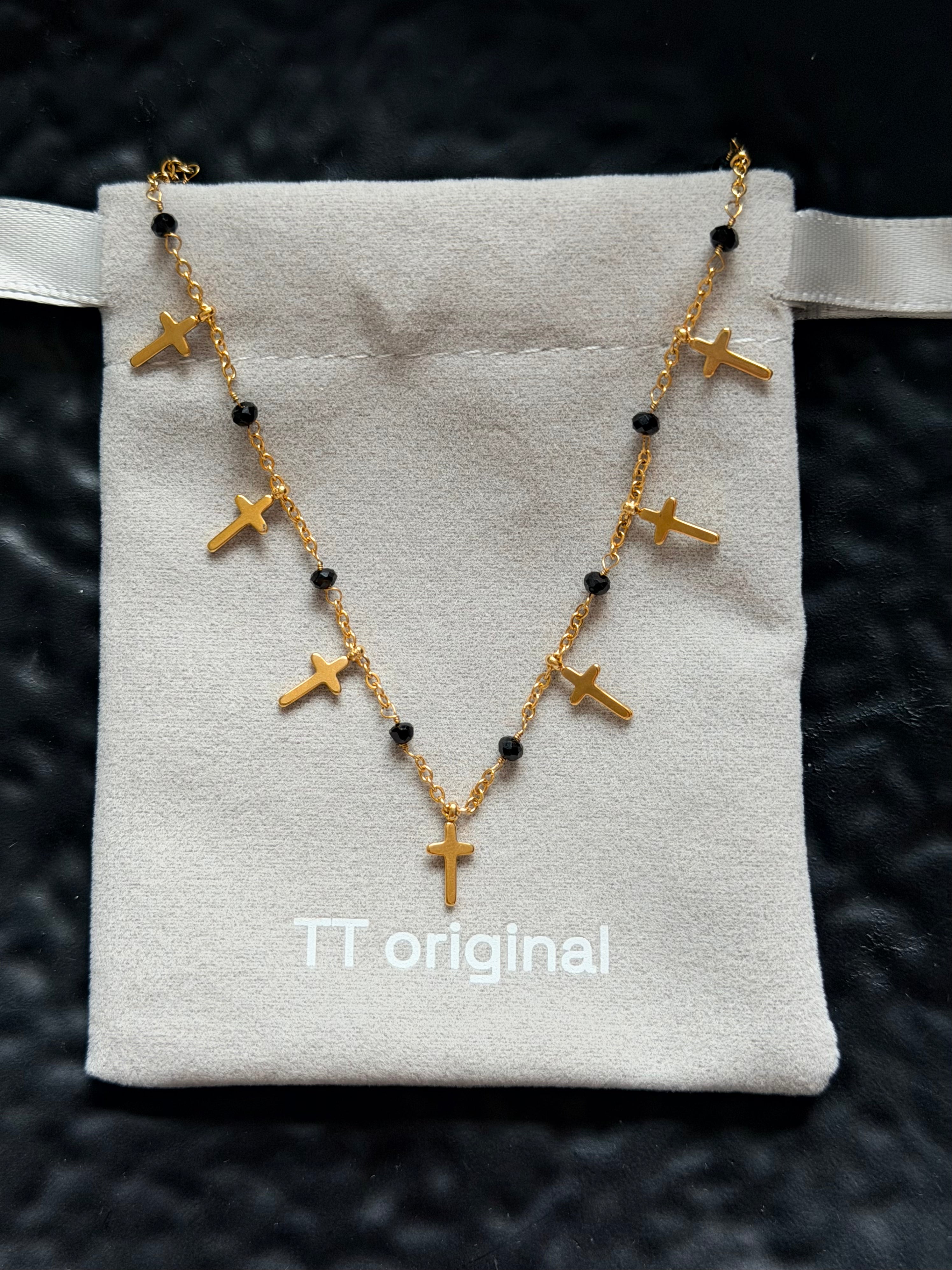 TT original-necklace-Gothic French Fashion Women's Jewelry | Simple Gold Cross Pendant Necklace | Unique Religious Fashion Necklace | Trendy Black Gold Necklace