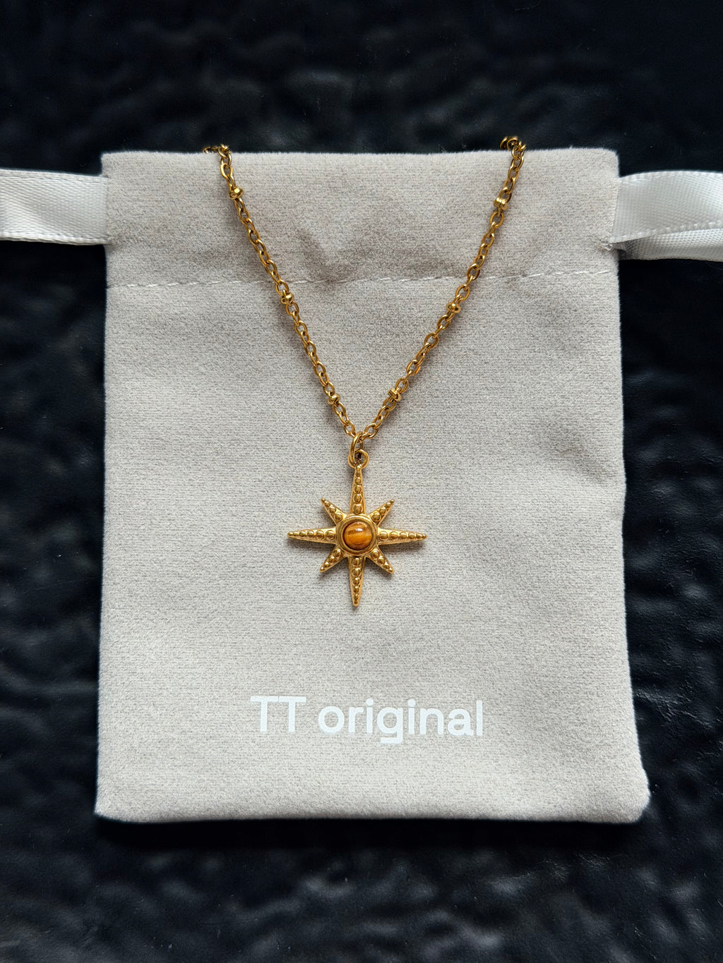 TT original-necklace-Golden Sun and Star Necklace | Natural Tiger's Eye Gemstone | Vintage Bohemian Astrological Spiritual Jewelry Gift | Stacked Jewelry