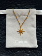 TT original-necklace-Golden Sun and Star Necklace | Natural Tiger's Eye Gemstone | Vintage Bohemian Astrological Spiritual Jewelry Gift | Stacked Jewelry