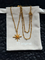 TT original-necklace-Golden Sun and Star Necklace | Natural Tiger's Eye Gemstone | Vintage Bohemian Astrological Spiritual Jewelry Gift | Stacked Jewelry