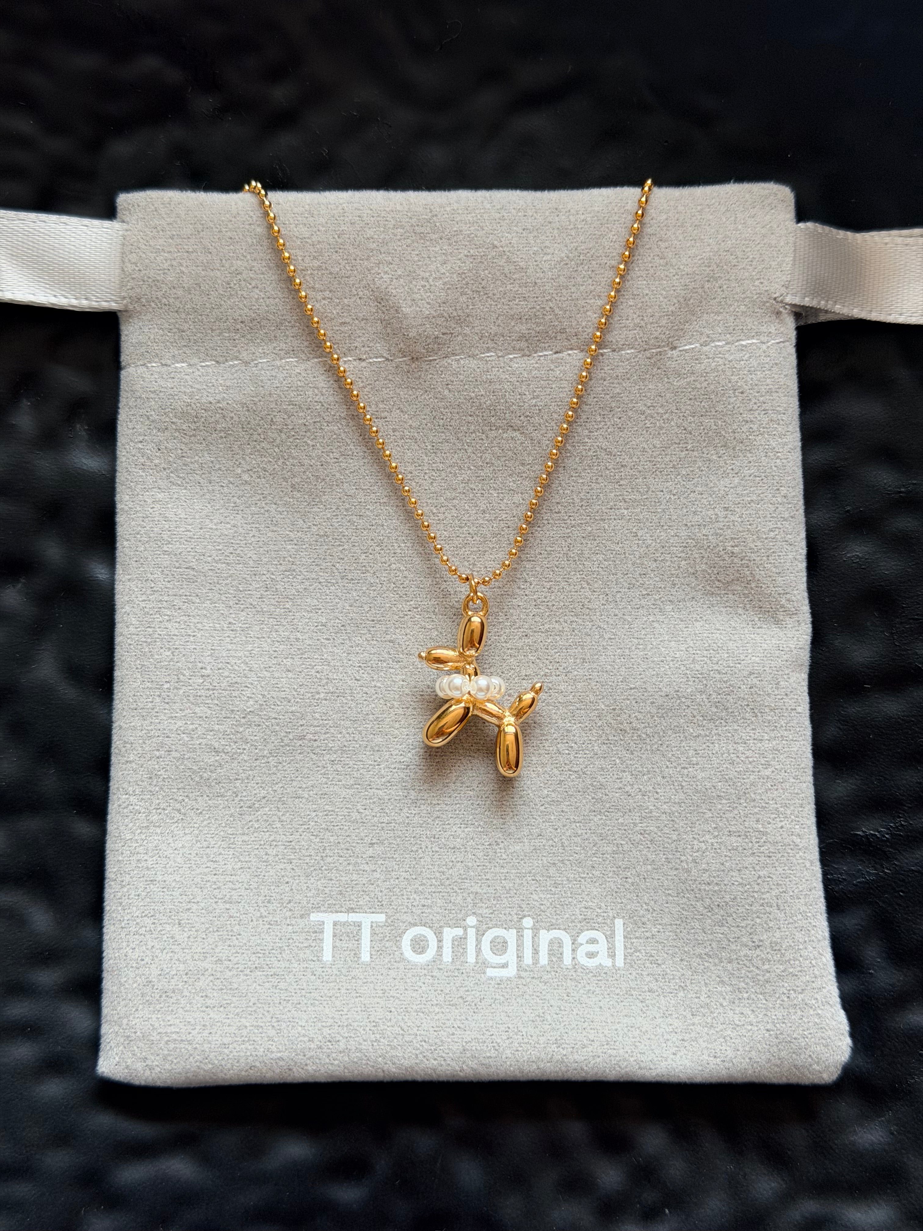 TT original-necklace-Gold beaded necklace | Healing puppy necklace | Pet lovers | Cute style | Pet-themed necklace | Popular pearl puppy design