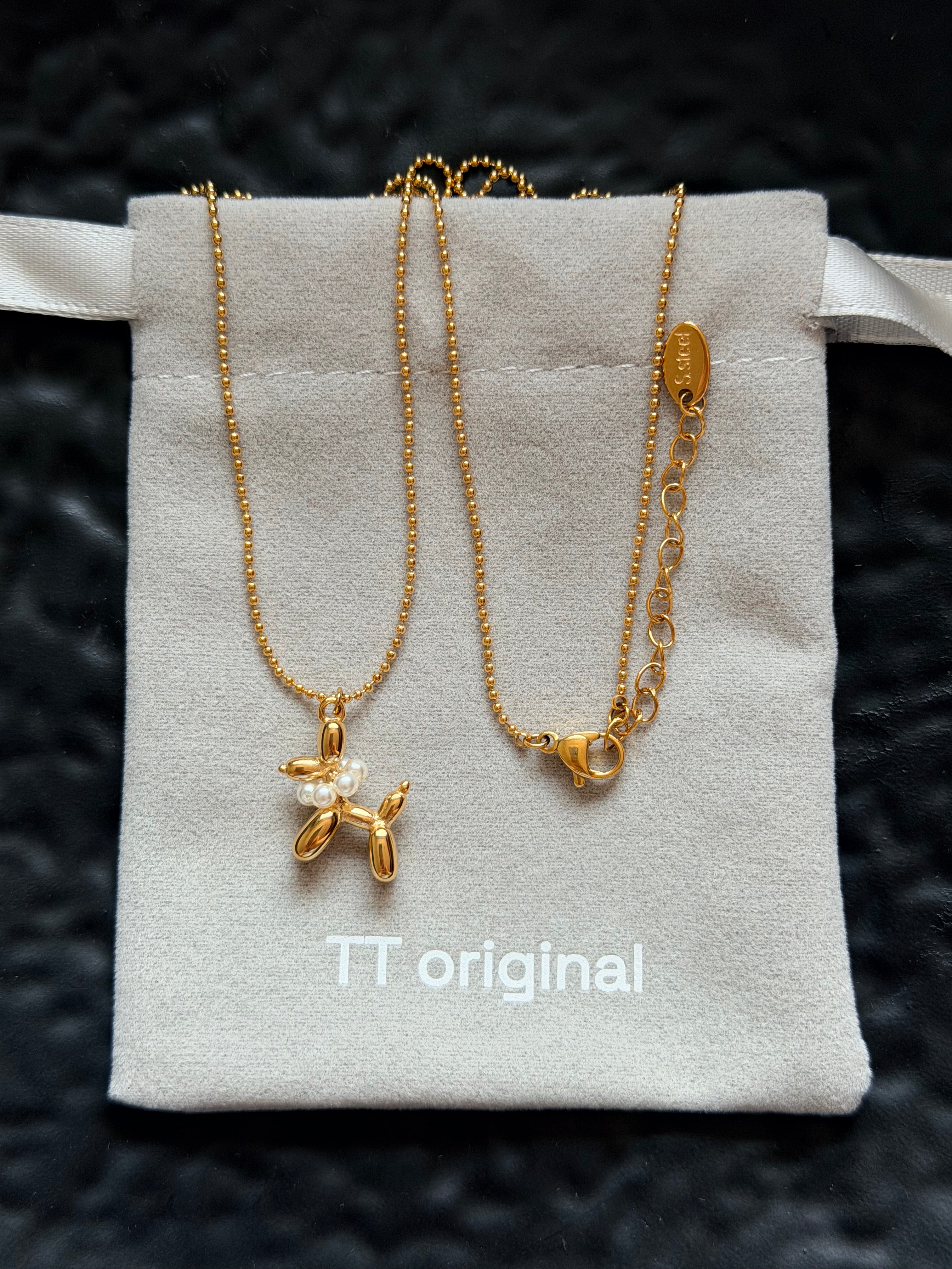TT original-necklace-Gold beaded necklace | Healing puppy necklace | Pet lovers | Cute style | Pet-themed necklace | Popular pearl puppy design