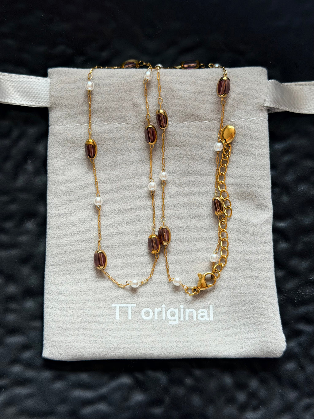 TT original-necklace-Simple and elegant layered necklaces for women | Everyday wear | High-end pearl necklace | Brown crystal necklace