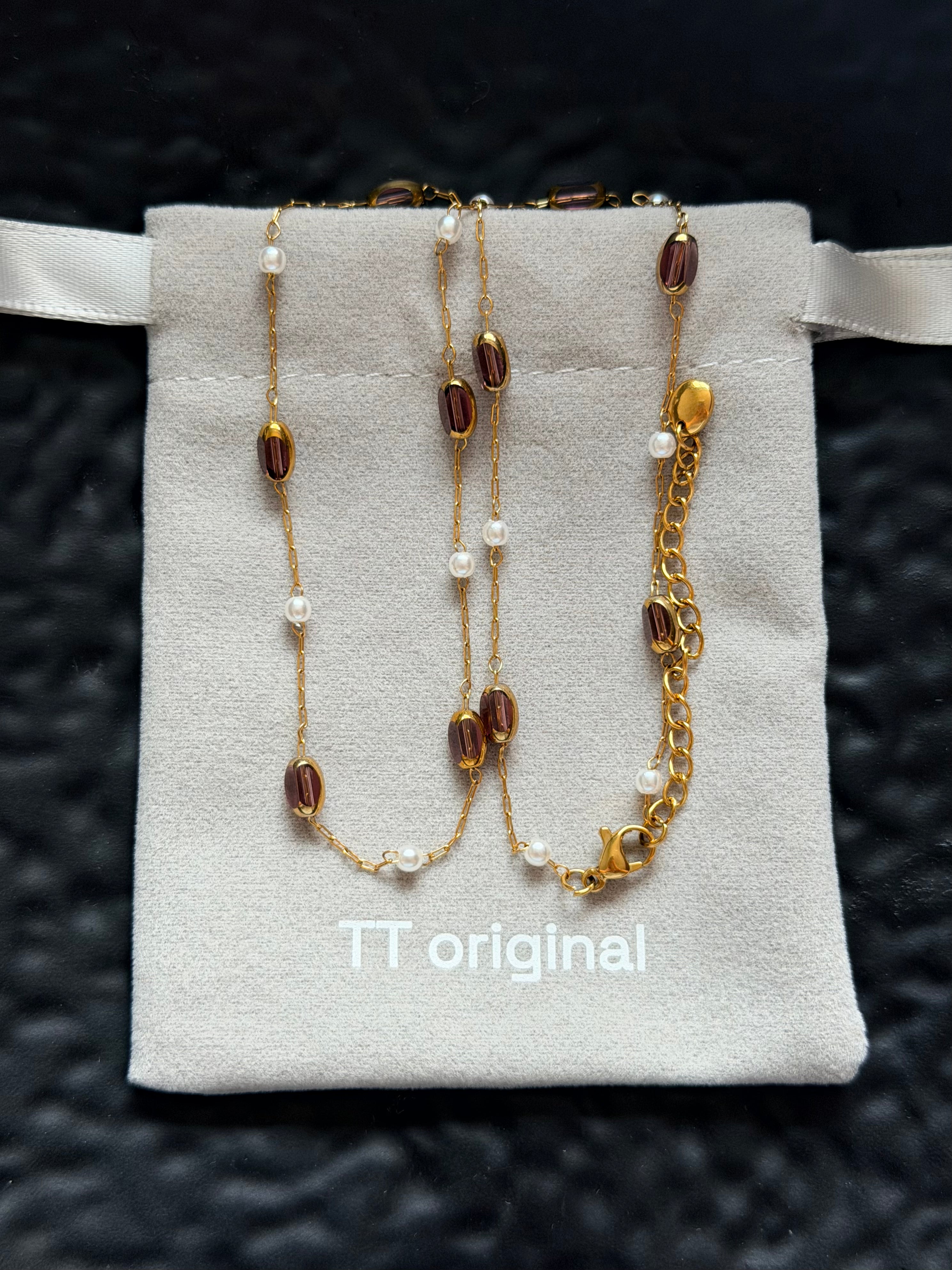 TT original-necklace-Simple and elegant layered necklaces for women | Everyday wear | High-end pearl necklace | Brown crystal necklace