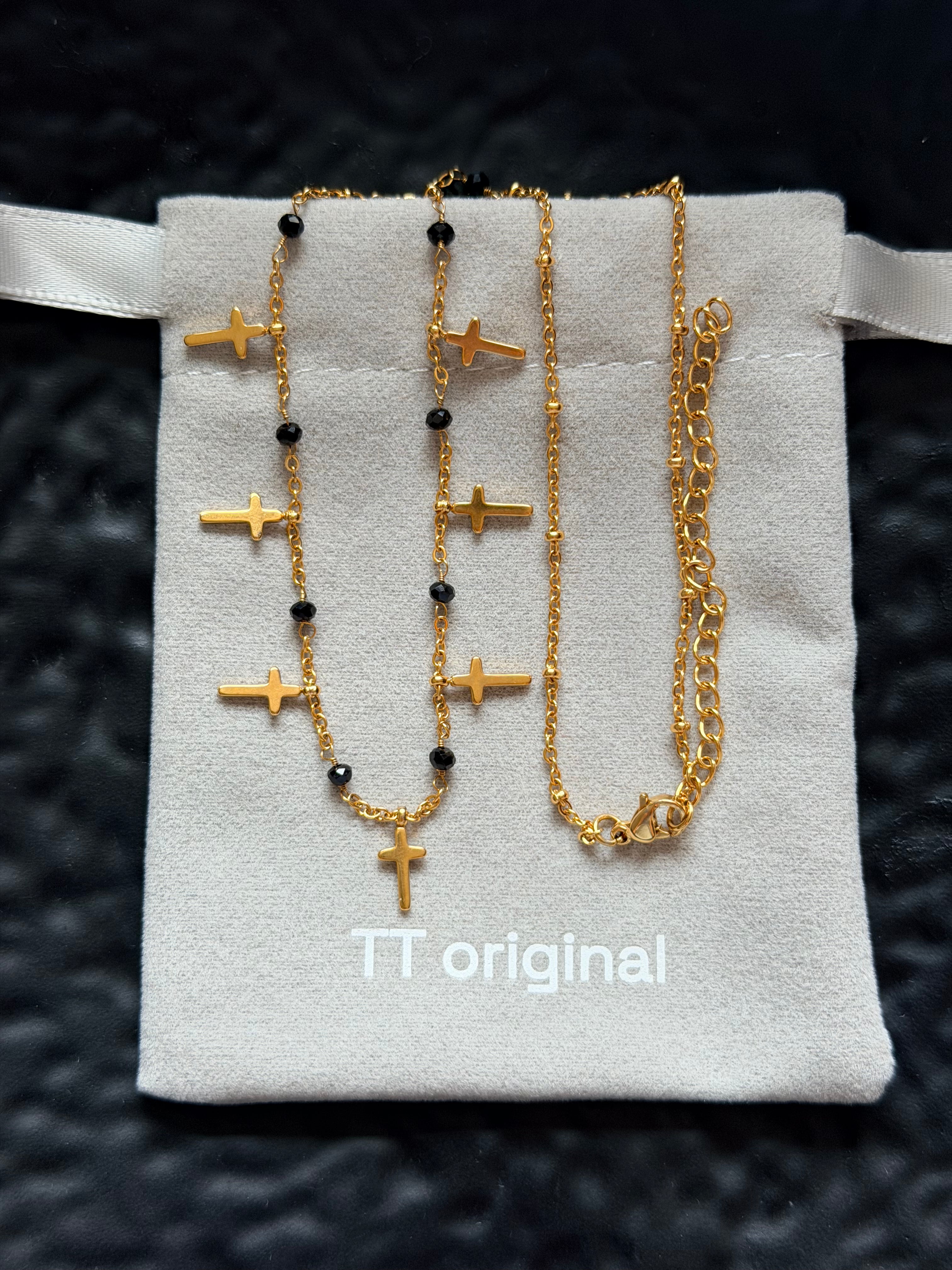 TT original-necklace-Gothic French Fashion Women's Jewelry | Simple Gold Cross Pendant Necklace | Unique Religious Fashion Necklace | Trendy Black Gold Necklace