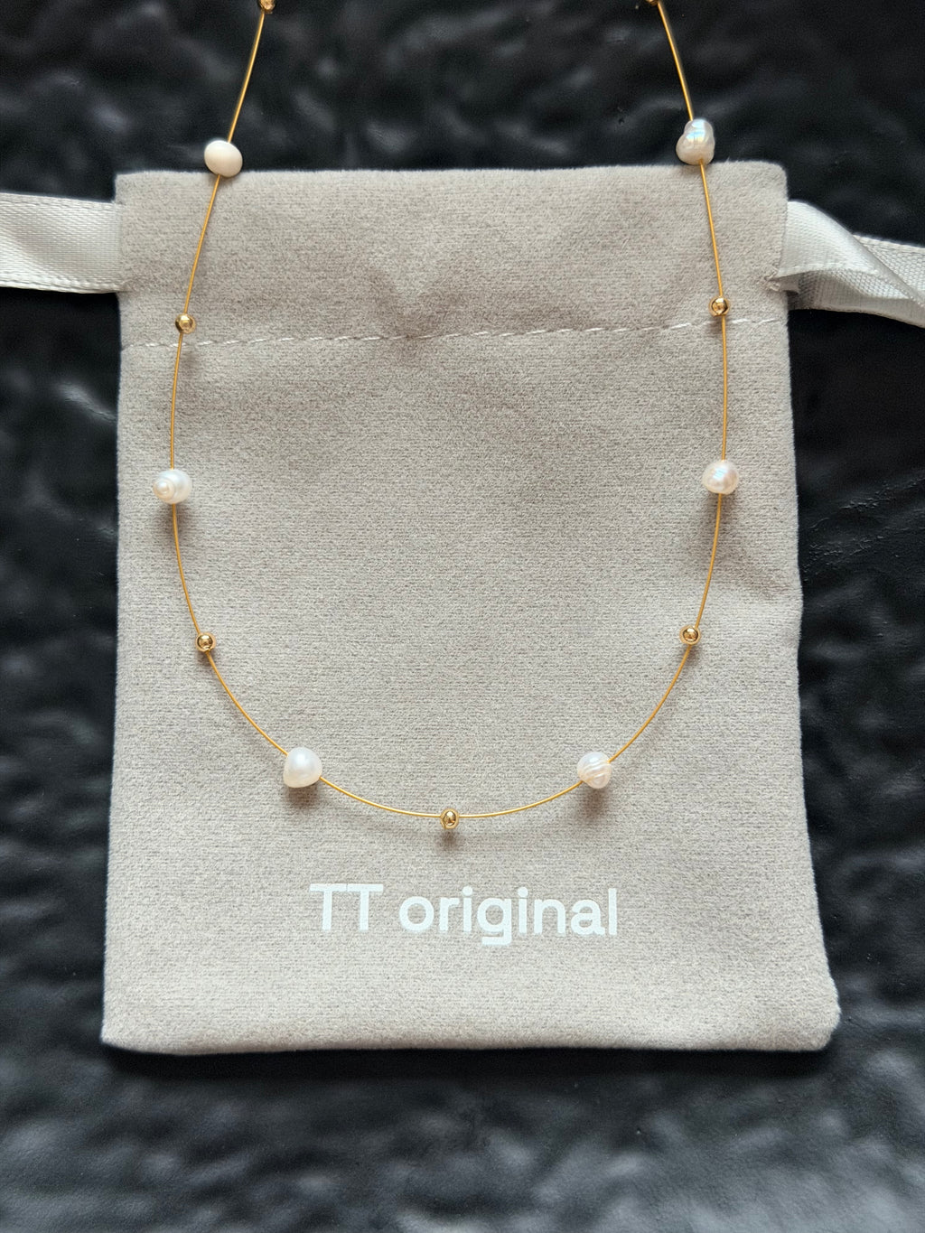TToriginal-necklace-Classic minimalist pearl necklace | Fine gold thread + natural pearl embellishments