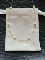 TToriginal-necklace-Classic minimalist pearl necklace | Fine gold thread + natural pearl embellishments