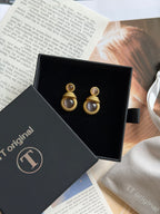 TT original-earring-French vintage gold rope-patterned cat-eye earrings | High-end | Vintage earrings | Gray cat-eye stud earrings | French court style niche design