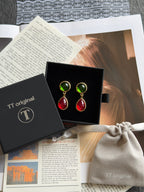 TT original-earring-Red and green color-blocked glass stud earrings | French artistic style earrings | Niche earrings | Designer earrings | A finishing touch to everyday outfits