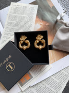 TT original-earring-Vintage French Baroque Gold Earrings | Court Style | Dress Matching | Date/Evening Gowns | Gold Leaf Pattern Earrings