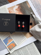 TT original-earring-Niche Design Coral Red Bead Earrings for Women | Affordable Luxury for Both Commute and Evening | Niche Design | 925 Sterling Silver Needles