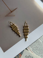 TT original-earring-Women's Gold Geometric Pendant Earrings | Long Architectural Style Earrings | Modern Minimalist Unique Jewelry