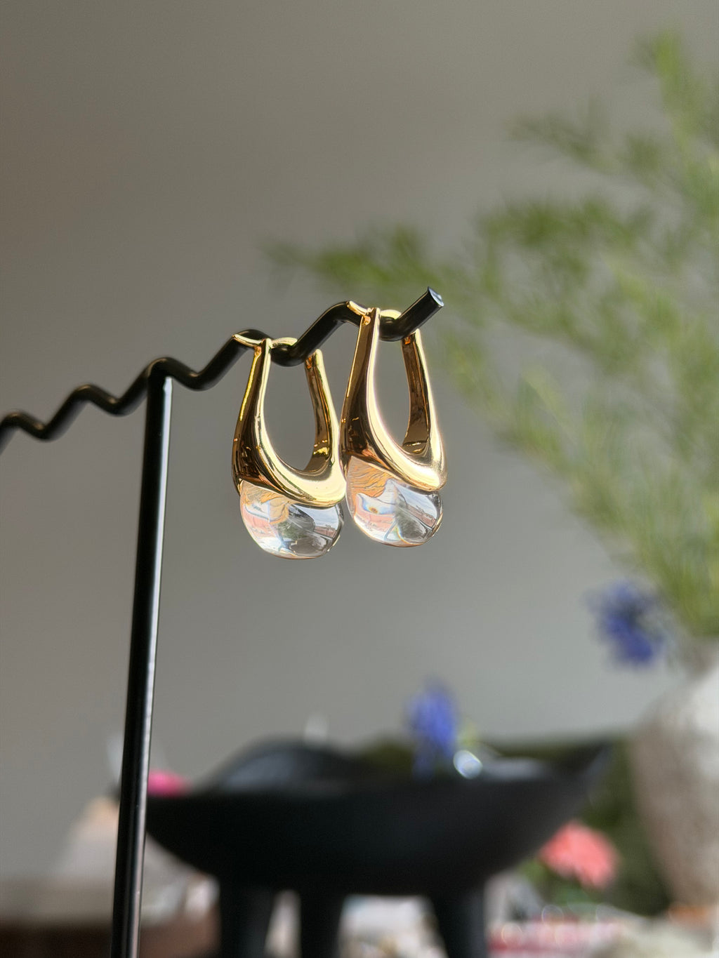 TT original-earring-Gold Clear Crystal Earrings | Modern Minimalist | Simple Teardrop Earrings | Everyday Elegant Jewelry