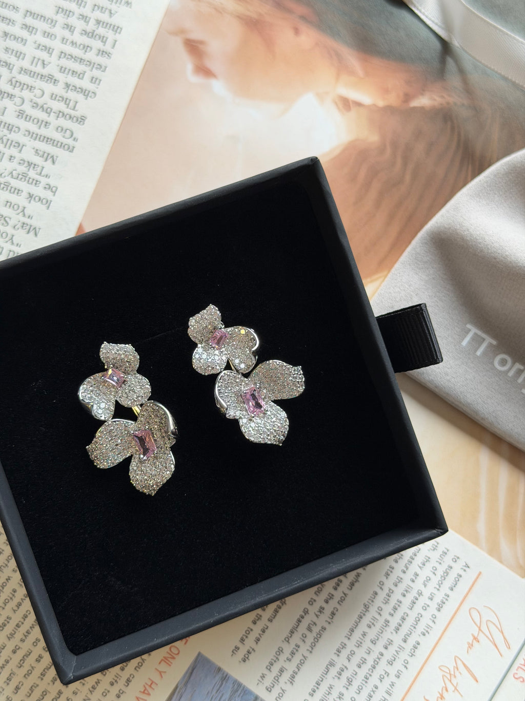 TT original-earring-Fully diamond zircon 3D flower earrings | Niche design with a touch of understated luxury | Intricate craftsmanship yet lightweight | Romantic flower earrings | Suitable for both work and parties