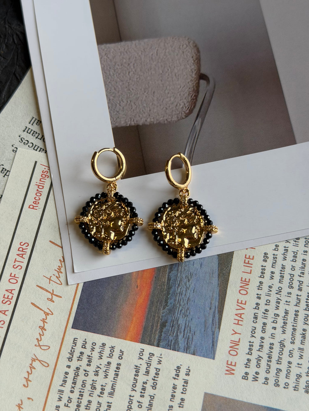 TT original-earring-Vintage Badge Earrings | Unique Black and Gold Earrings | Unisex | Medieval Style Jewelry