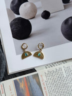 TT original-earring-Bohemian geometric design | Textured earrings | Hammered fan-shaped earrings | High-end vintage emeralds | Fair-skinned and elegant style