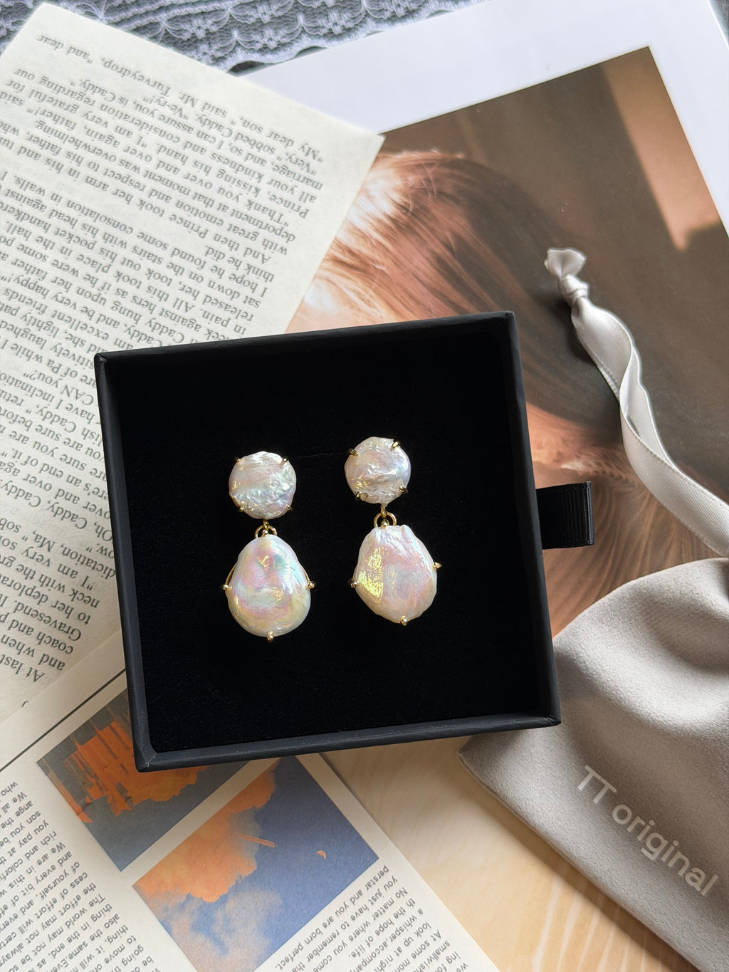 TT original-earring-Natural Baroque Pearl Earrings | Gold Prong Setting - Elegant Drape that Flatters the Face